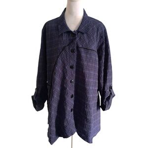 Ali Miles Women’s Plus Size Blue & Black Crepe Long Sleeve Top Lagenlook Artsy